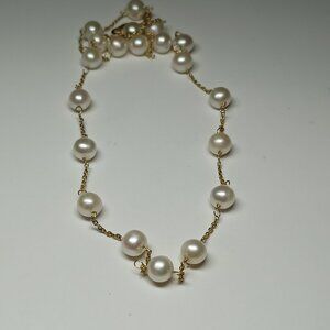 14K Gold Pearl Station Necklace